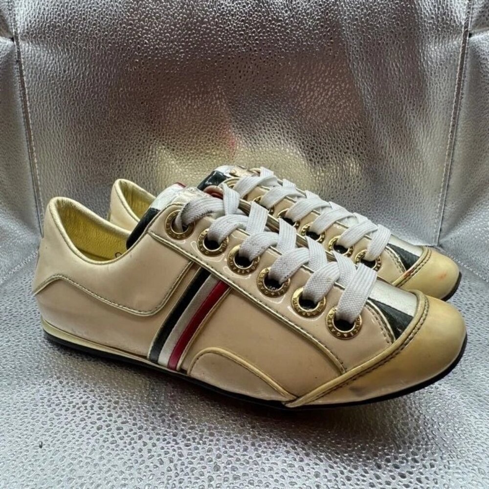 Size 35.5 - Dolce Gabbana Womens White Patent Leather Low Top Sneakers C00167